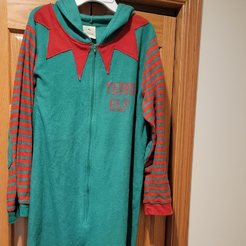Green and Red Team Elf Onesie Adult L